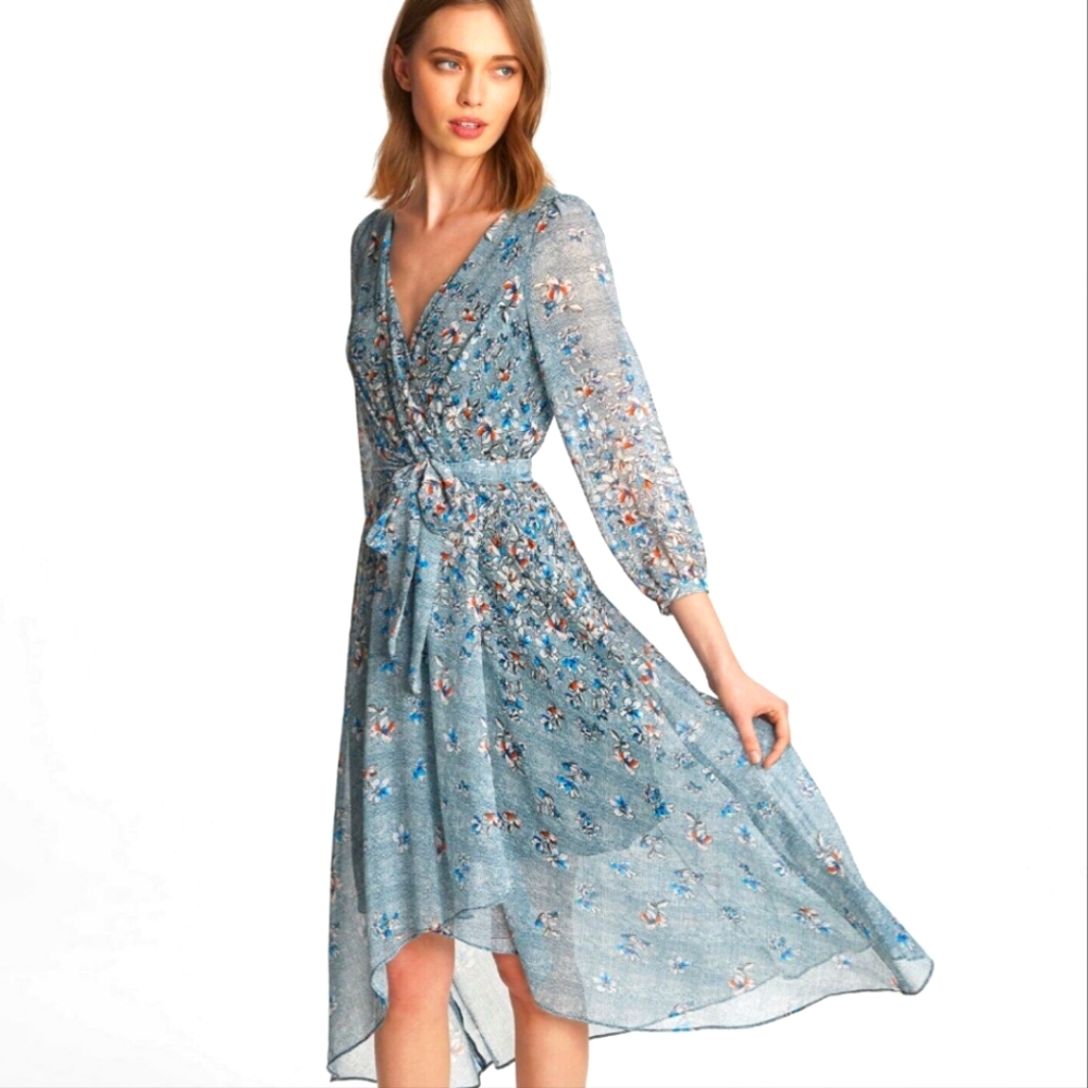 karl lagerfeld women dress Sz 16 Flowy Chiffon Spring Summer Hi Low Hem …